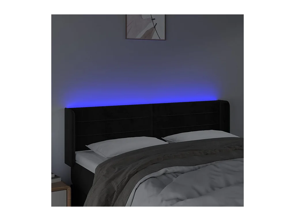 Cabecero | Cabezal de Cama | Mueble cabecero con LED de terciopelo negro 147x16x78/88 cm