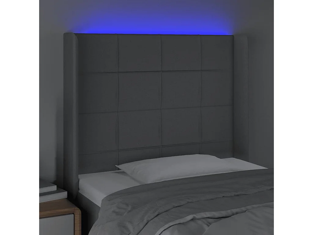 Tête de Lit | Panneau de tête pour lit Moderne à LED Gris clair 83x16x118/128 cm Tissu