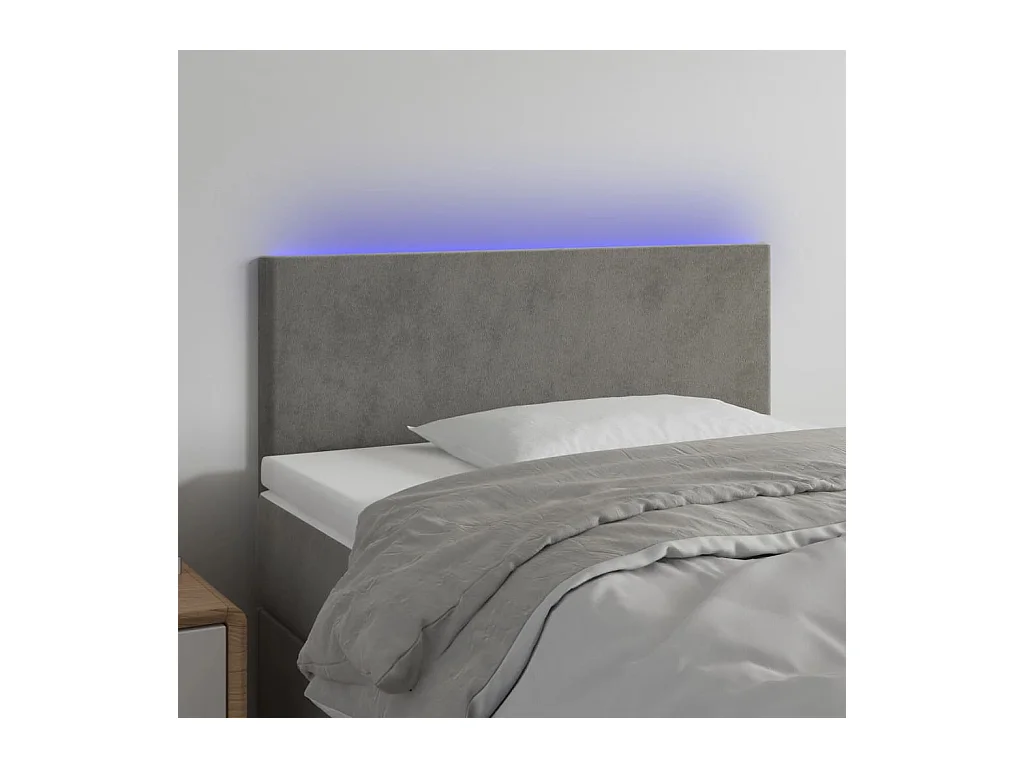 Cabecero | Cabezal de Cama | Mueble cabecero con LED de terciopelo gris claro 90x5x78/88 cm