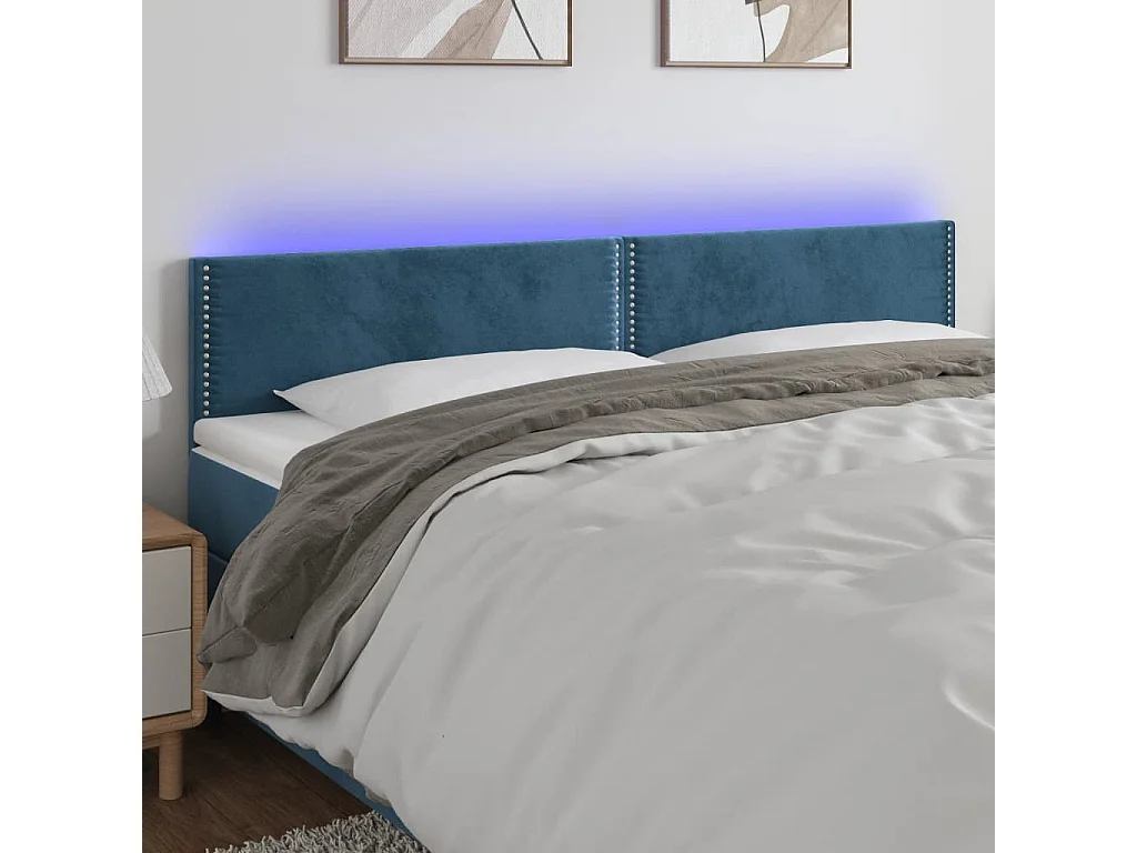 Hoofdbord | Hoofdeinde LED 200x5x78/88 cm fluweel donkerblauw