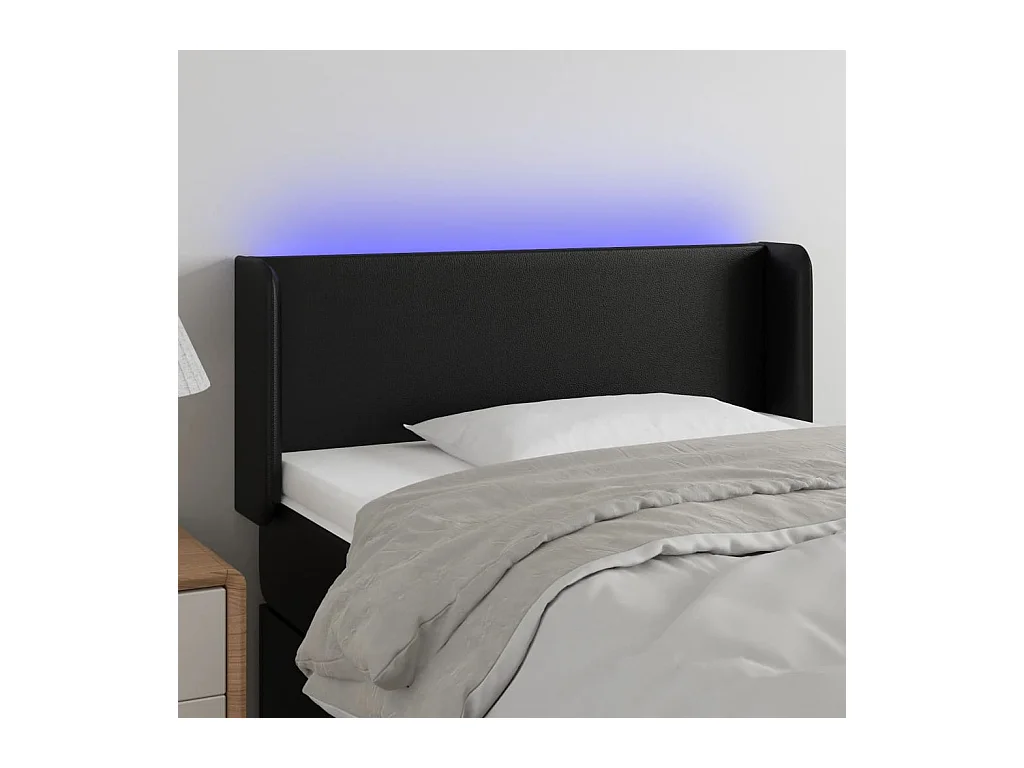 Cabecero | Cabezal de Cama | Mueble cabecero con LED cuero sintético negro 83x16x78/88 cm