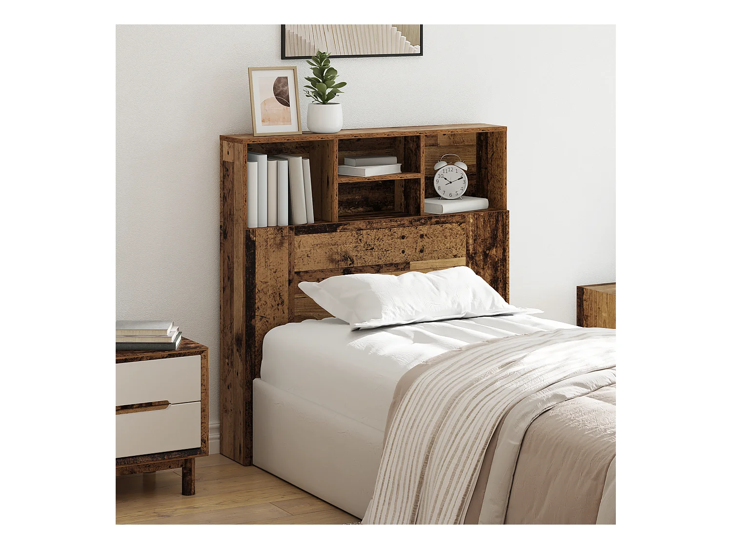 Mueble cabecero | Cabezal de cama | Cabecero de armario con estante Madera vieja Madera Ingénierie