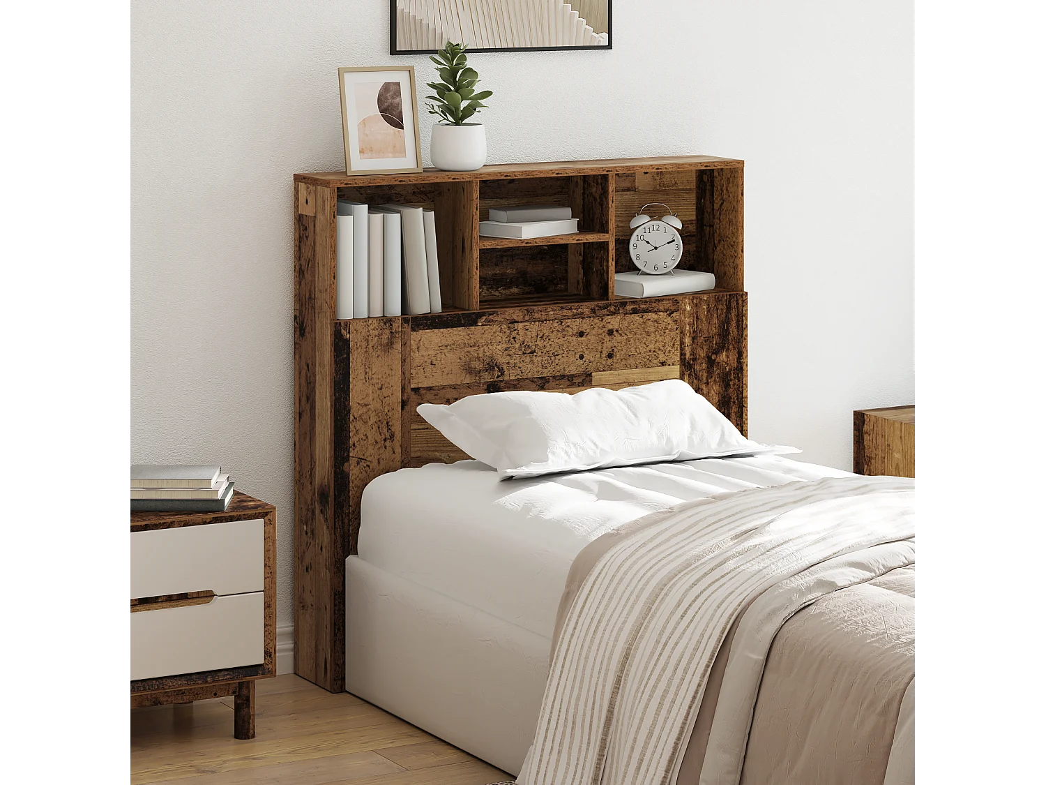 Cabinet de Tête de Lit | Commode de tête de lit avec étagère Bois ancien Bois Composite