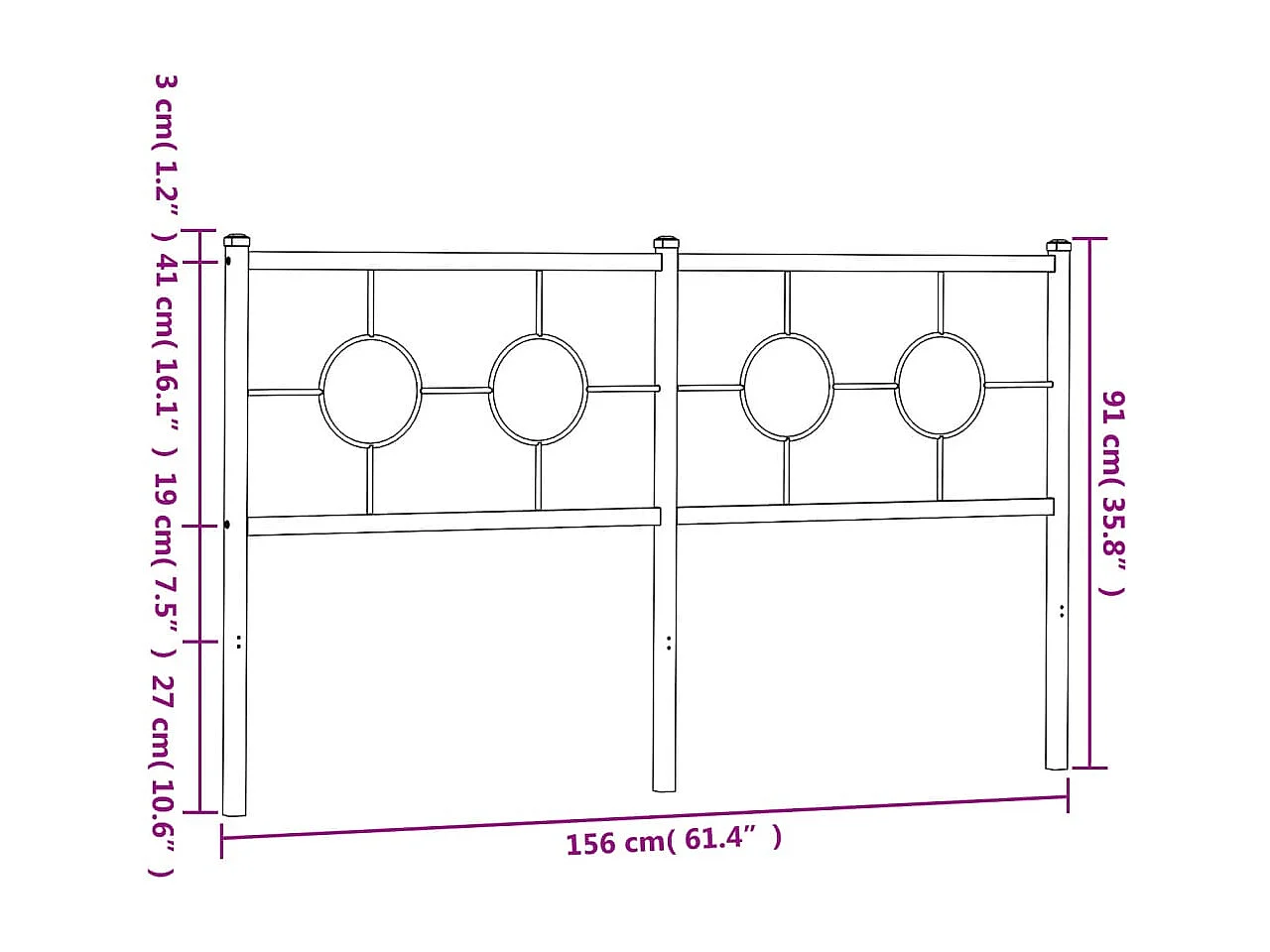Tête de Lit | Panneau de tête pour lit Moderne métal noir 150 cm
