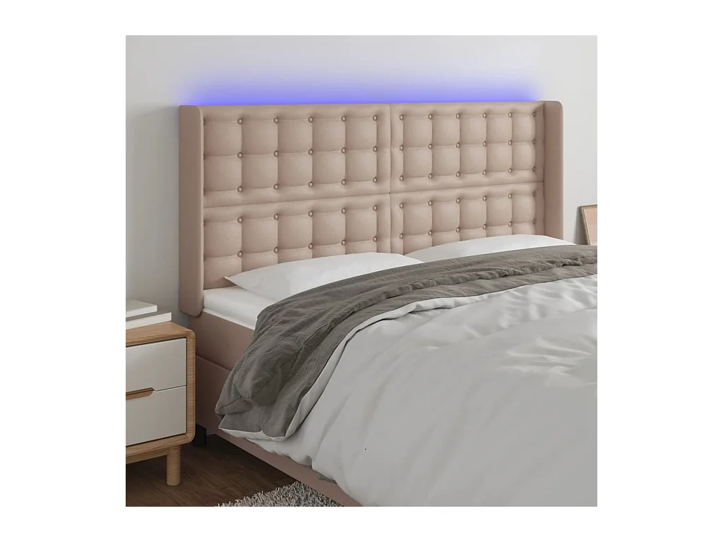 Cabecero | Cabezal de Cama | Mueble cabecero con LED cuero sintético capuchino 203x16x118/128cm
