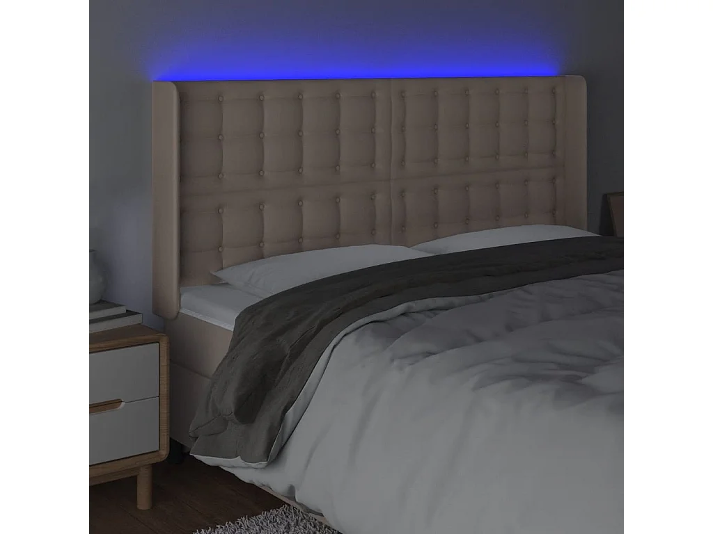 Tête de Lit | Panneau de tête pour lit Moderne à LED Cappuccino 203x16x118/128 cm Similicuir
