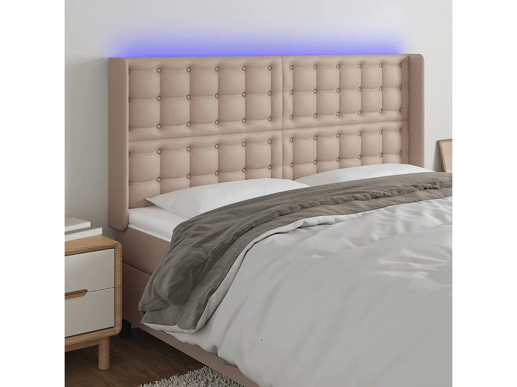 Hoofdbord | Hoofdeinde LED 203x16x118/128 cm kunstleer cappuccinokleurig