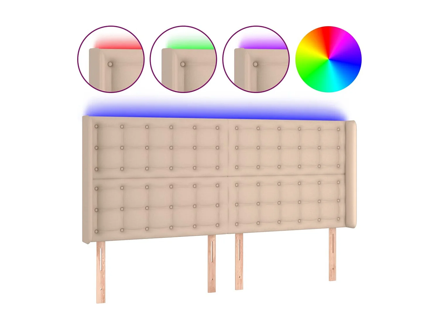 Hoofdbord | Hoofdeinde LED 203x16x118/128 cm kunstleer cappuccinokleurig