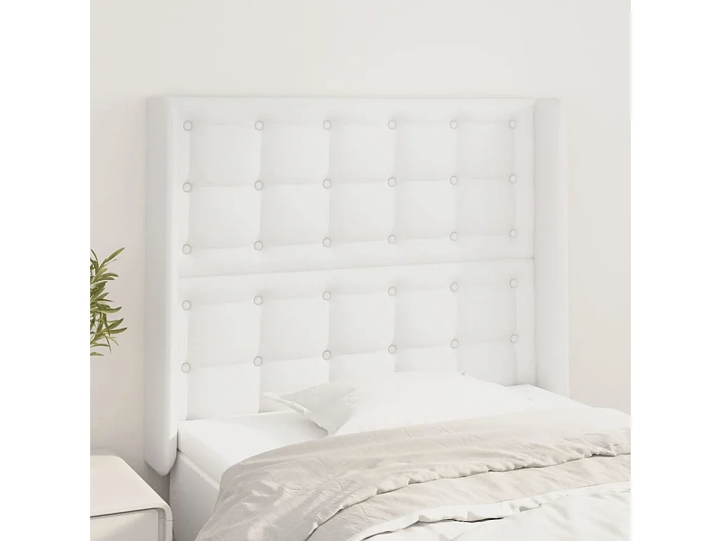 Tête de Lit | Panneau de tête pour lit Moderne avec oreilles Blanc 83x16x118/128 cm Similicuir