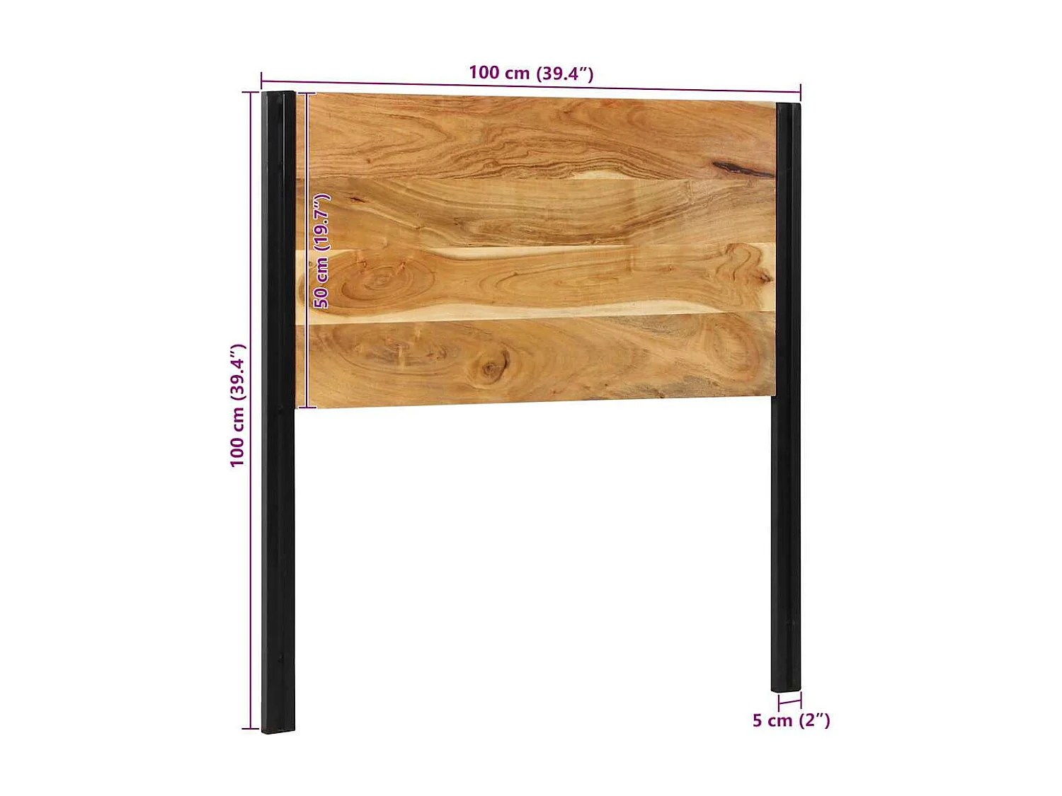 Mueble cabecero | Cabecero | Cabezal de cama 100 cm Madera Maciza Acacia y Hierro