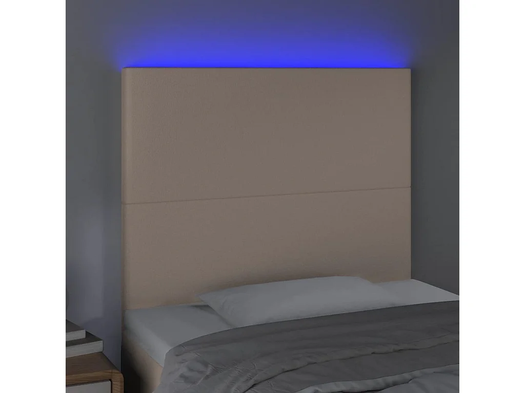 Tête de Lit | Panneau de tête pour lit Moderne à LED Cappuccino 100x5x118/128 cm Similicuir