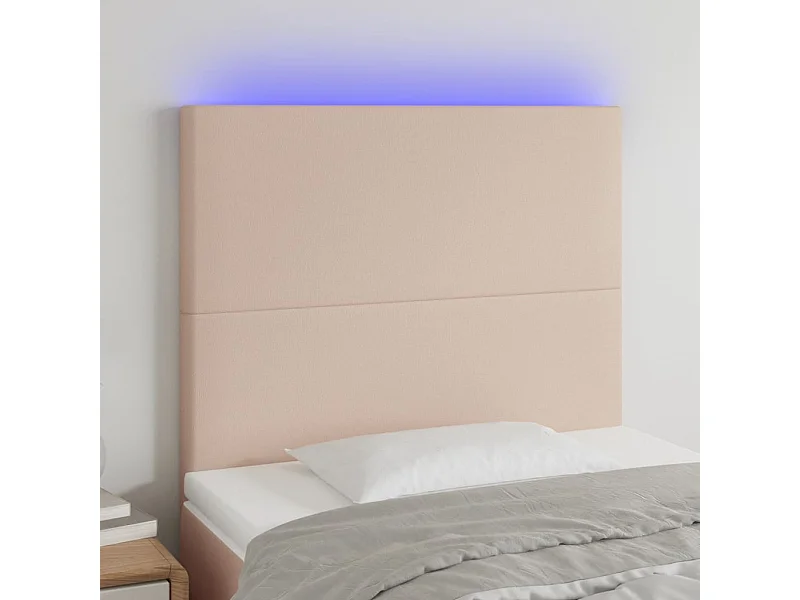 Mueble cabecero | Cabecero | Cabezal de cama luces LED cuero sintético capuchino 100x5x118/128cm