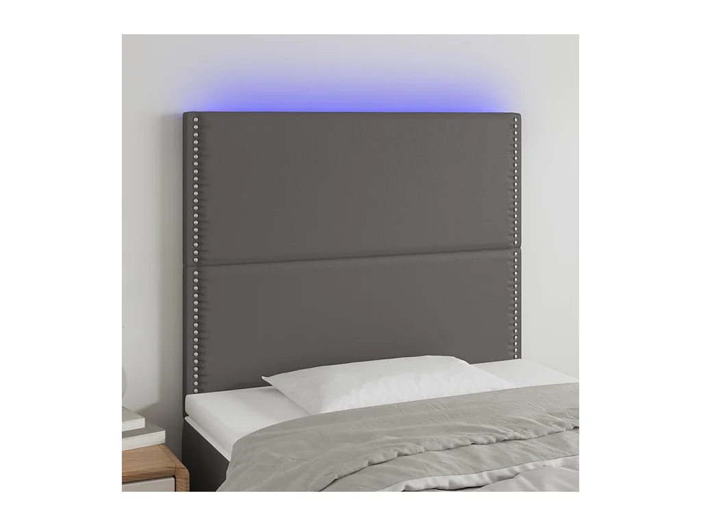 Cabecero | Cabezal de Cama | Mueble cabecero con luces LED cuero sintético gris 100x5x118/128 cm