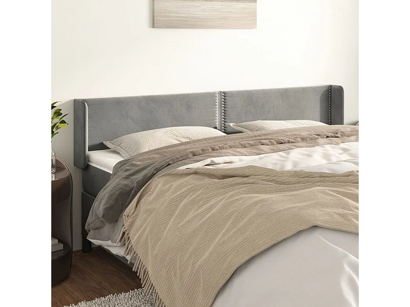 Mueble cabecero | Cabezal de cama | Cabecero de terciopelo gris claro 183x16x78/88 cm