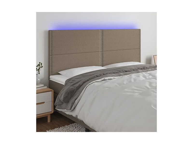 Tête de Lit | Panneau de tête pour lit Moderne à LED Taupe 200x5x118/128 cm Tissu