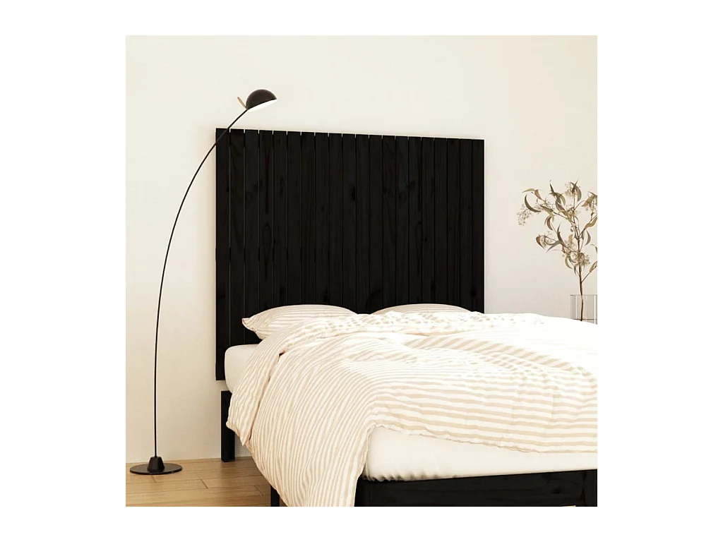 Cabecero de Cama | Cabezal de cama | Mueble de cabecero pared madera maciza pino negro 127,5x3x110 cm