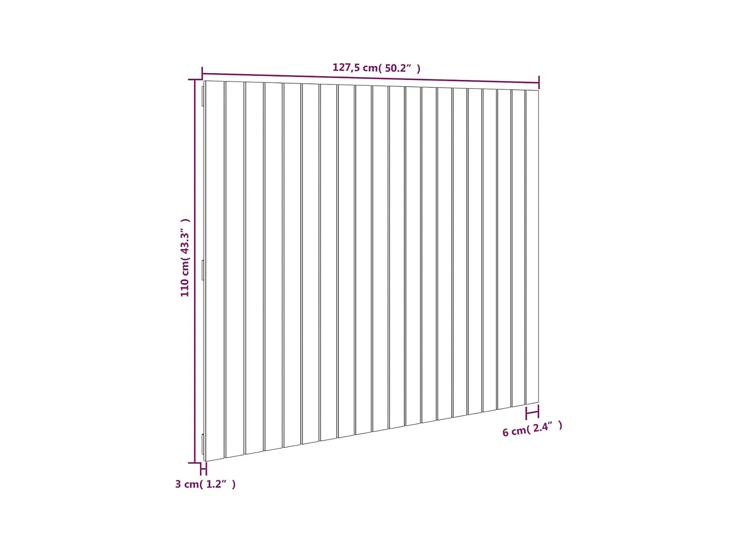 Cabecero de Cama | Cabezal de cama | Mueble de cabecero pared madera maciza pino negro 127,5x3x110 cm