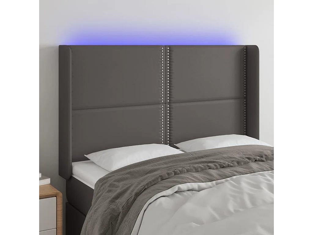 Cabecero | Cabezal de Cama | Mueble cabecero con LED cuero sintético gris 147x16x118/128cm
