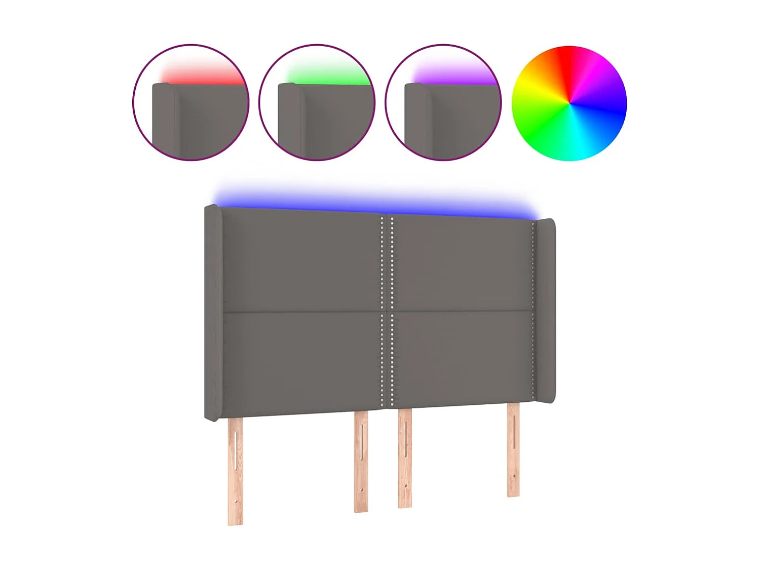 Cabecero | Cabezal de Cama | Mueble cabecero con LED cuero sintético gris 147x16x118/128cm