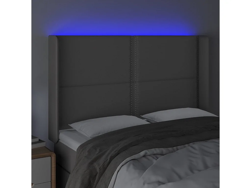 Cabecero | Cabezal de Cama | Mueble cabecero con LED cuero sintético gris 147x16x118/128cm