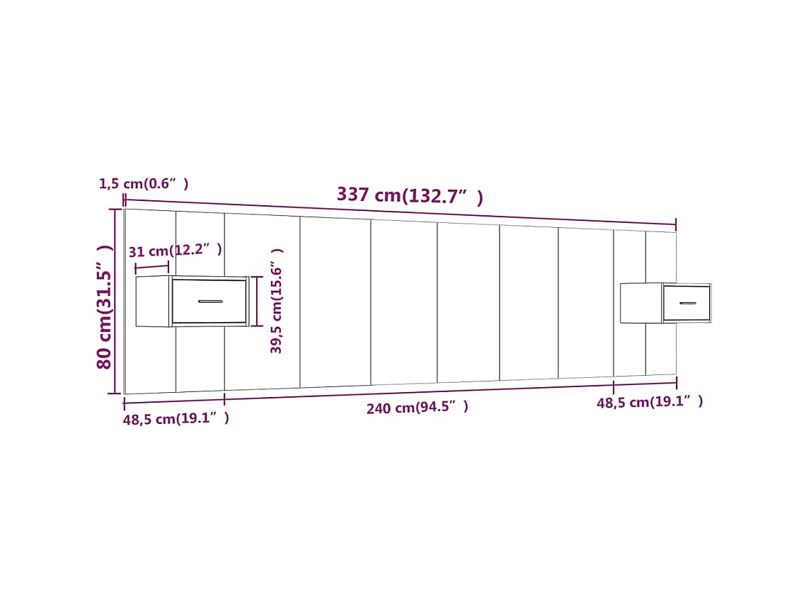 Mueble cabecero | Cabezal de cama | Cabecero de cama y mesitas madera contrachapada roble ahumado