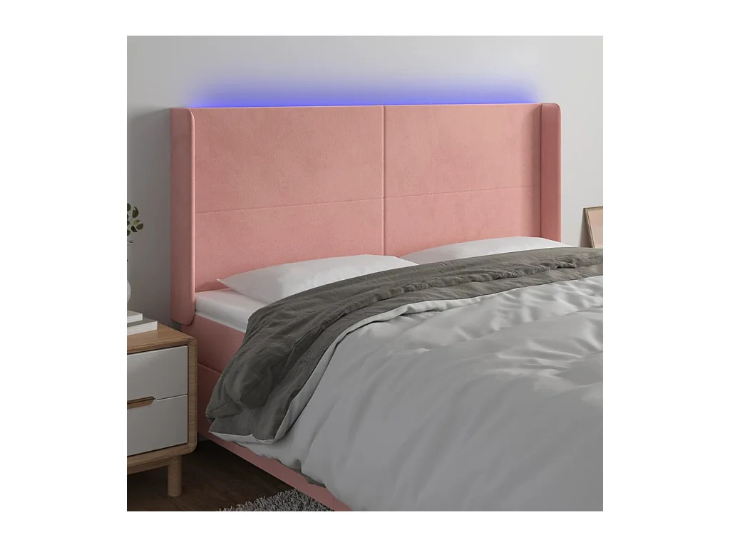 Tête de Lit | Panneau de tête pour lit Moderne à LED Rose 183x16x118/128 cm Velours