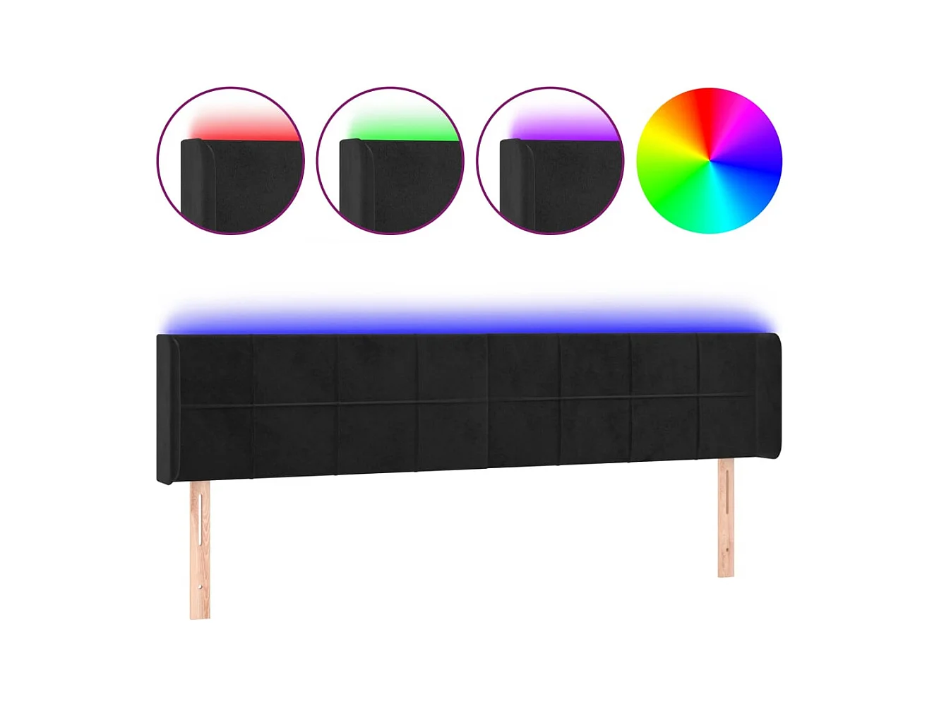 Cabecero | Cabezal de Cama | Mueble cabecero con LED de terciopelo negro 203x16x78/88 cm
