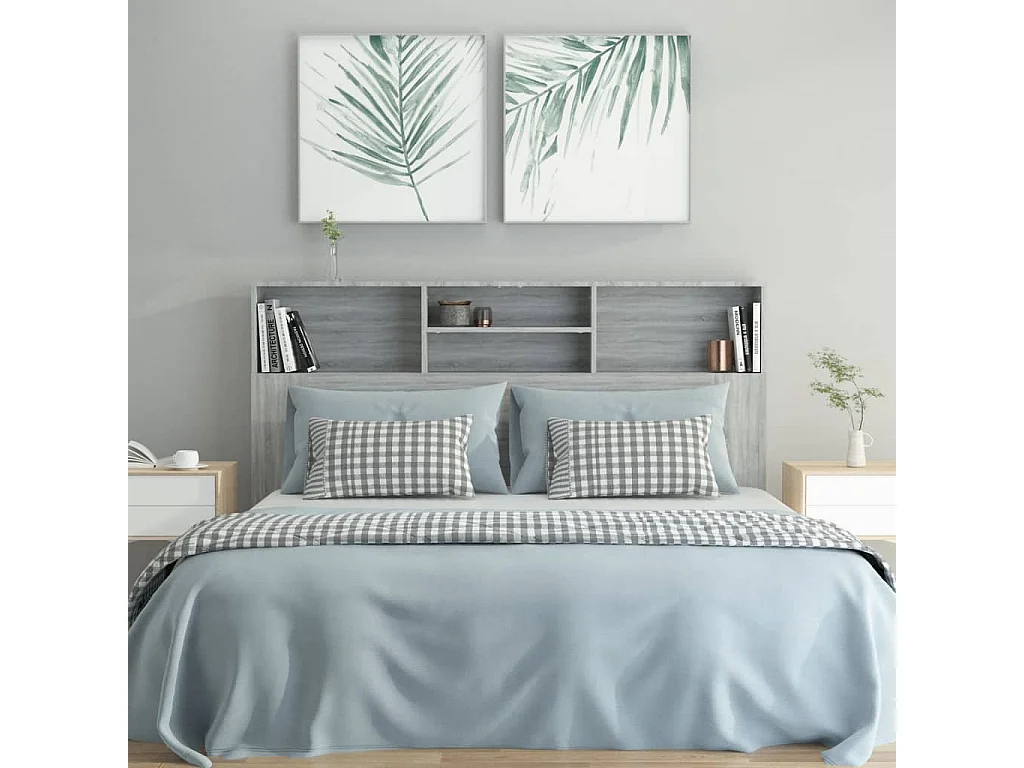 Tête de Lit avec rangement | Armoire de tête de lit Sonoma gris 160x19x103,5 cm