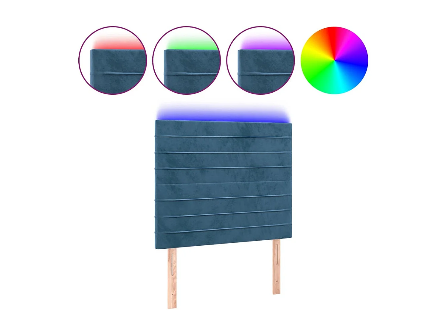 Tête de Lit | Panneau de tête pour lit Moderne à LED Bleu foncé 90x5x118/128 cm Velours