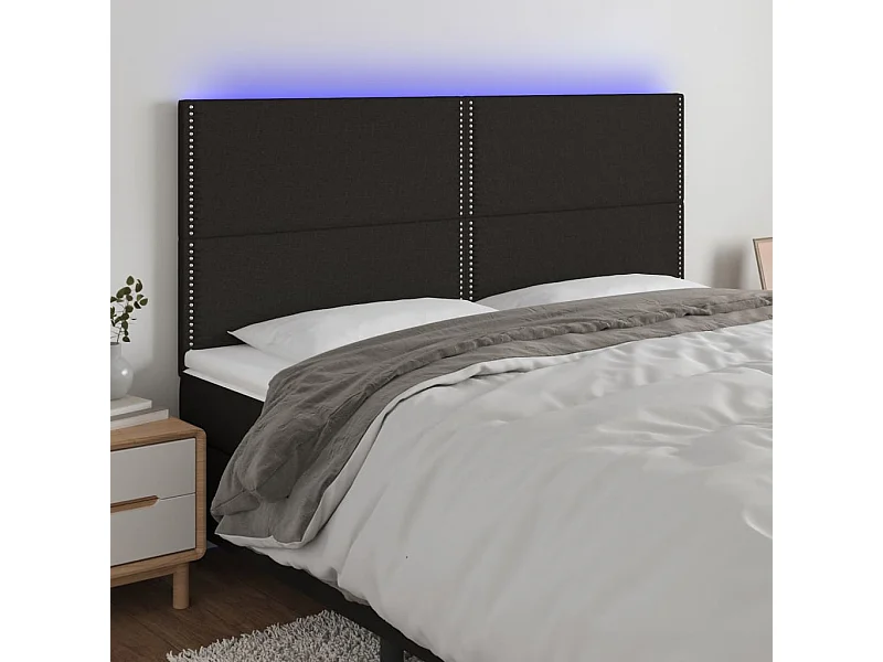 Cabecero | Cabezal de Cama | Mueble cabecero con luces LED tela negro 180x5x118/128 cm