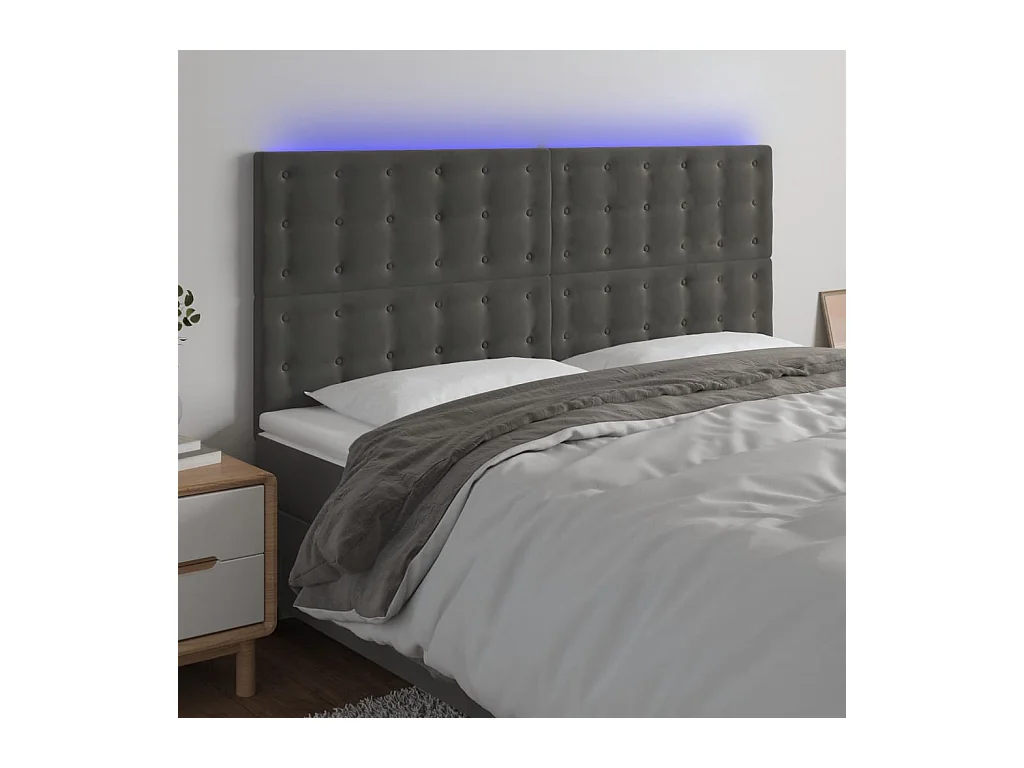 Cabecero | Cabezal de Cama | Mueble cabecero con luces LED terciopelo gris oscuro 160x5x118/128 cm