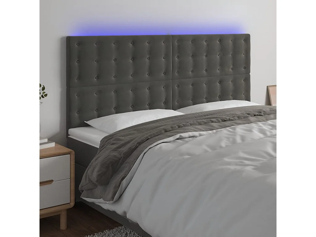 Hoofdbord | Hoofdeinde LED 160x5x118/128 cm fluweel donkergrijs