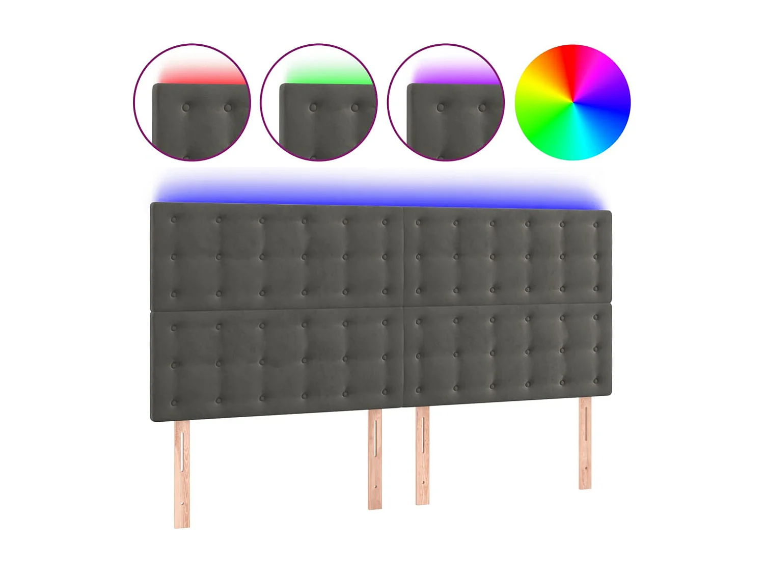 Hoofdbord | Hoofdeinde LED 160x5x118/128 cm fluweel donkergrijs