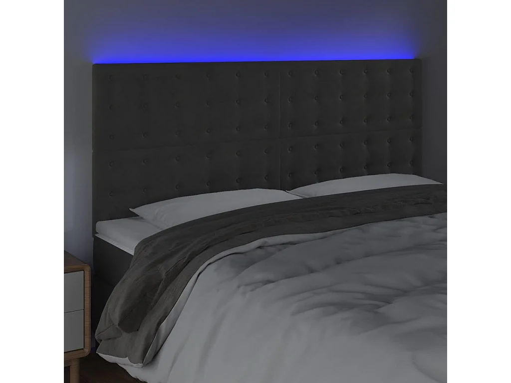 Hoofdbord | Hoofdeinde LED 160x5x118/128 cm fluweel donkergrijs