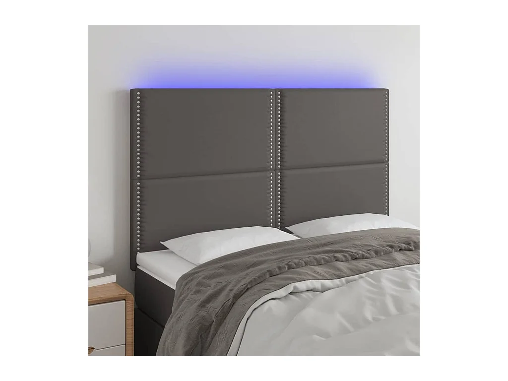 Cabecero | Cabezal de Cama | Mueble cabecero con luces LED cuero sintético gris 144x5x118/128 cm