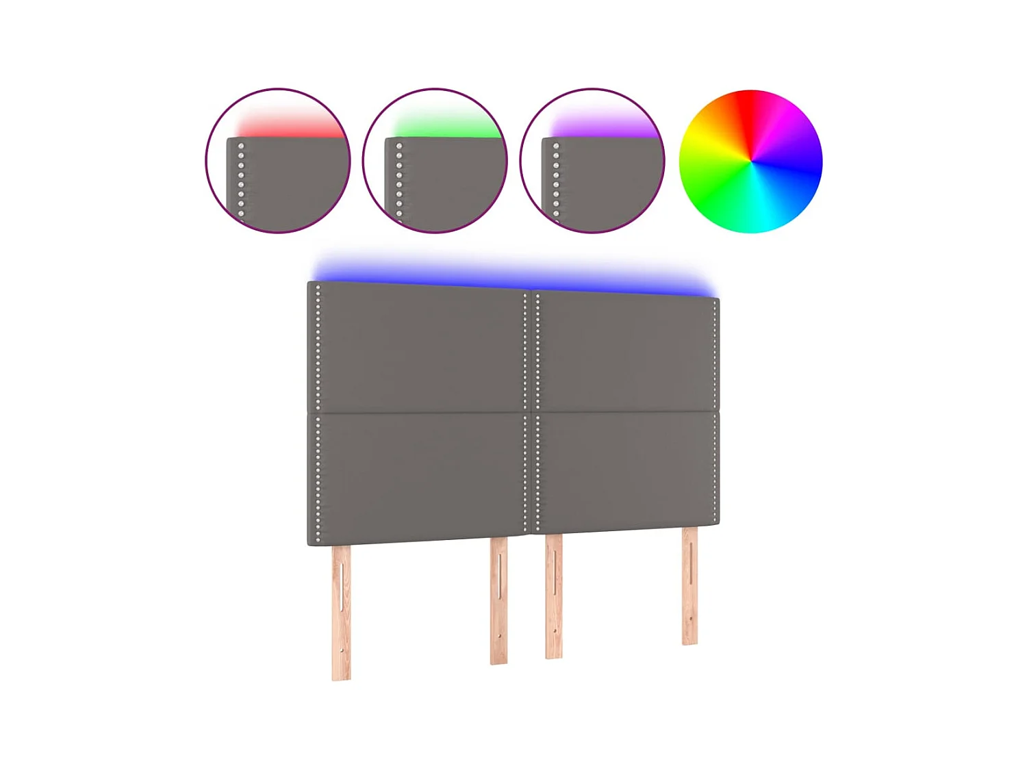 Cabecero | Cabezal de Cama | Mueble cabecero con luces LED cuero sintético gris 144x5x118/128 cm