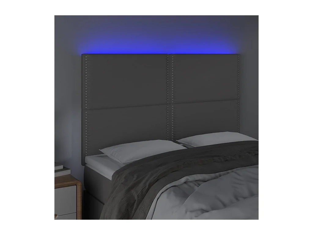 Cabecero | Cabezal de Cama | Mueble cabecero con luces LED cuero sintético gris 144x5x118/128 cm