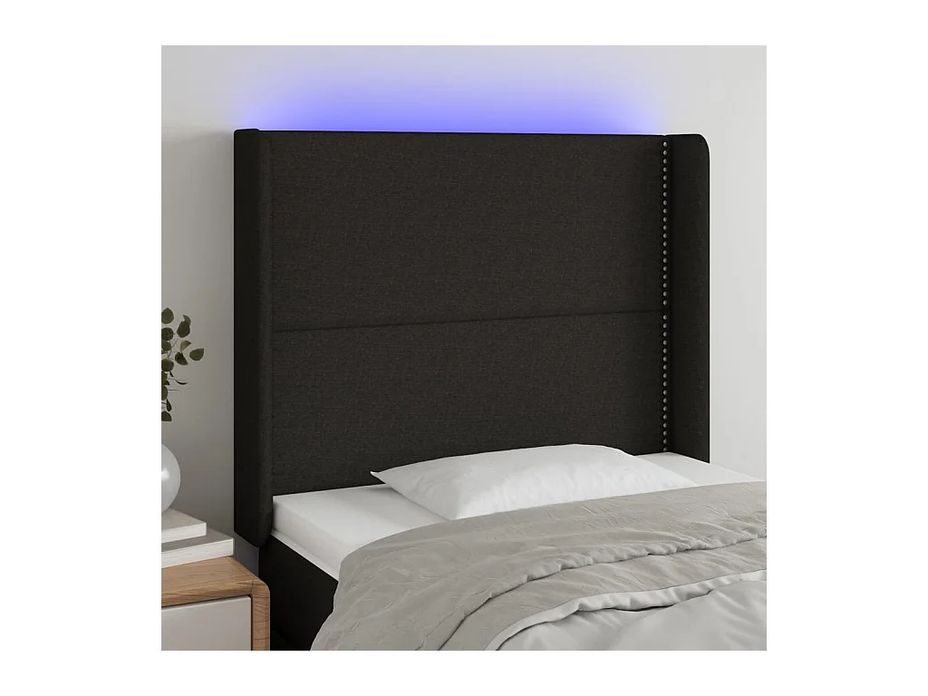 Mueble cabecero | Cabezal de cama | Cabecero con LED de tela negro 93x16x118/128 cm