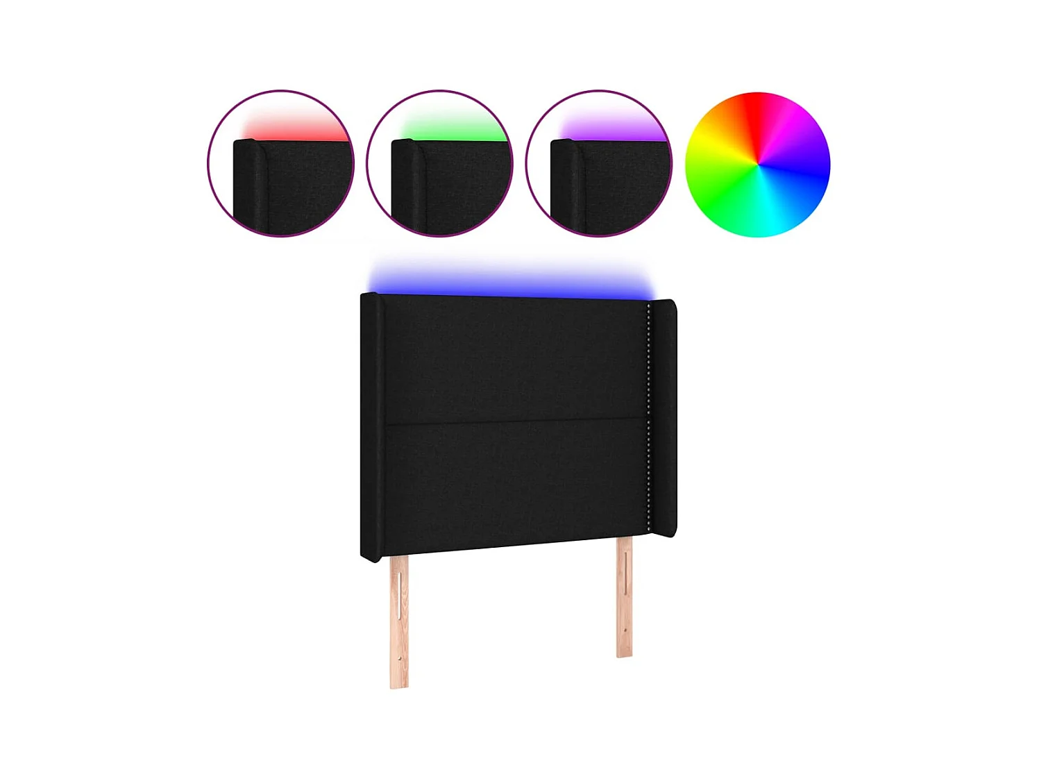 Mueble cabecero | Cabezal de cama | Cabecero con LED de tela negro 93x16x118/128 cm