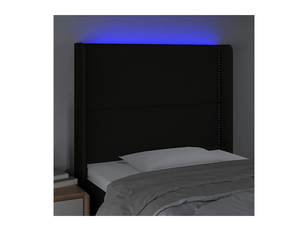 Mueble cabecero | Cabezal de cama | Cabecero con LED de tela negro 93x16x118/128 cm
