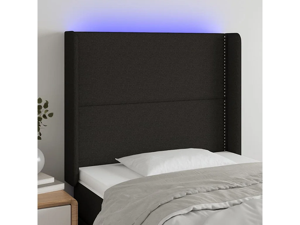 Tête de Lit | Panneau de tête pour lit Moderne à LED Noir 93x16x118/128 cm Tissu