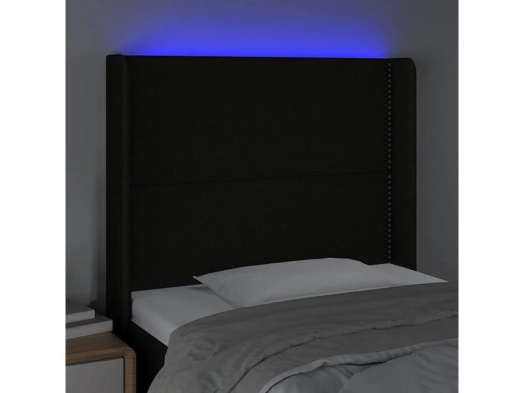 Tête de Lit | Panneau de tête pour lit Moderne à LED Noir 93x16x118/128 cm Tissu