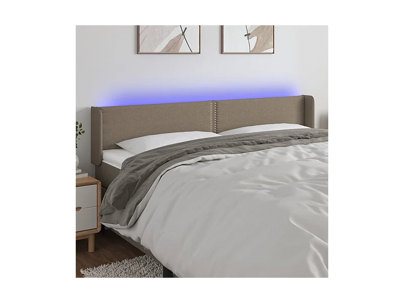Mueble cabecero | Cabezal de cama | Cabecero con LED de tela gris taupe 203x16x78/88 cm