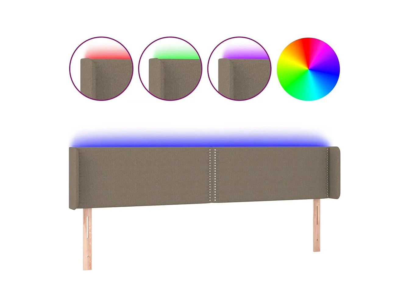 Mueble cabecero | Cabezal de cama | Cabecero con LED de tela gris taupe 203x16x78/88 cm