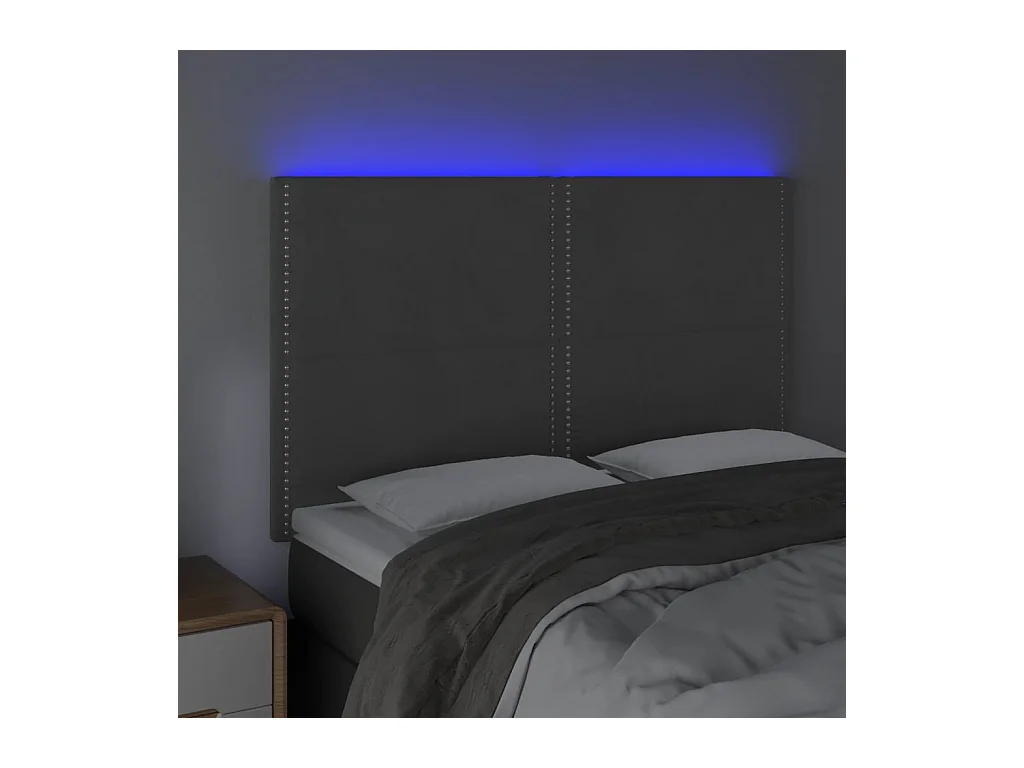 Cabecero | Cabezal de Cama | Mueble cabecero con luces LED terciopelo gris oscuro 144x5x118/128 cm