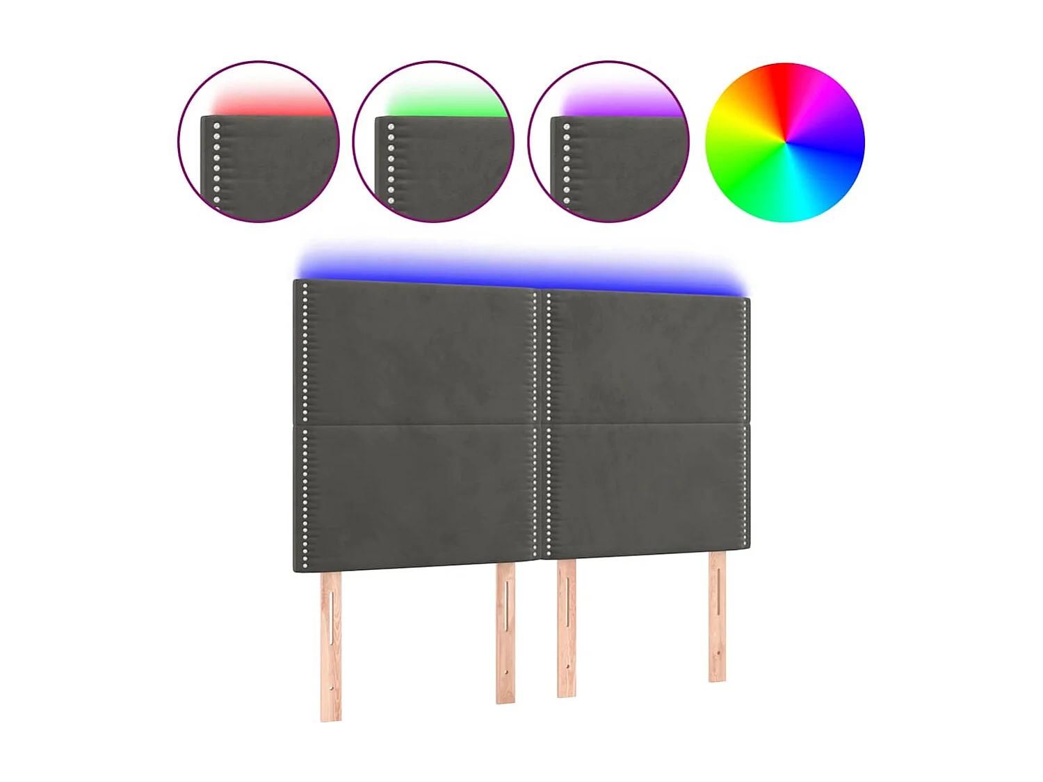 Tête de Lit | Panneau de tête pour lit Moderne à LED Gris foncé 144x5x118/128 cm Velours