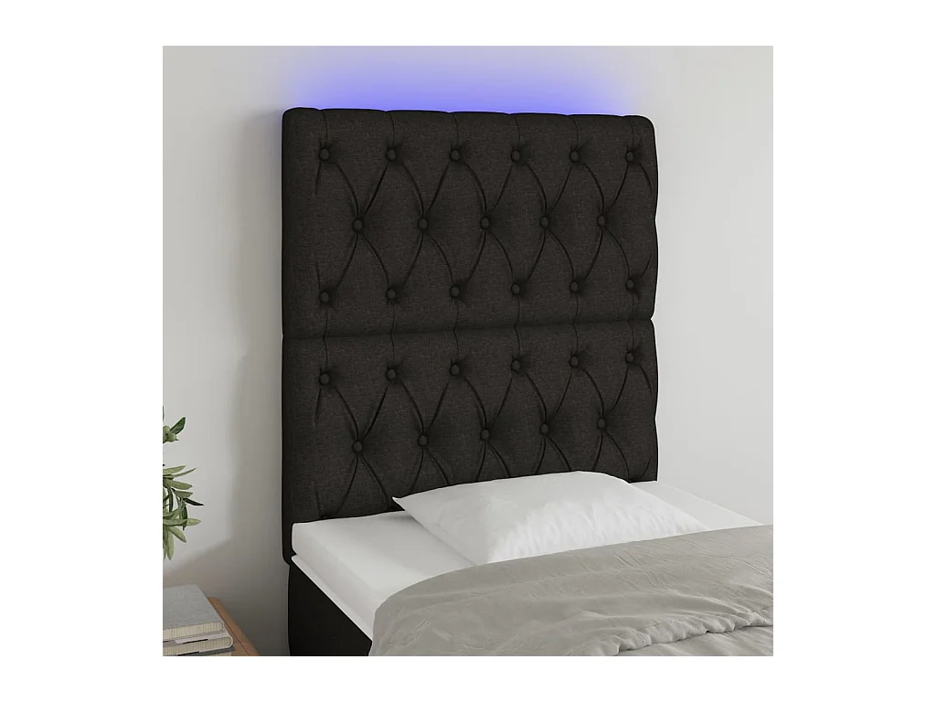 Tête de Lit | Panneau de tête pour lit Moderne à LED Noir 80x7x118/128 cm Tissu