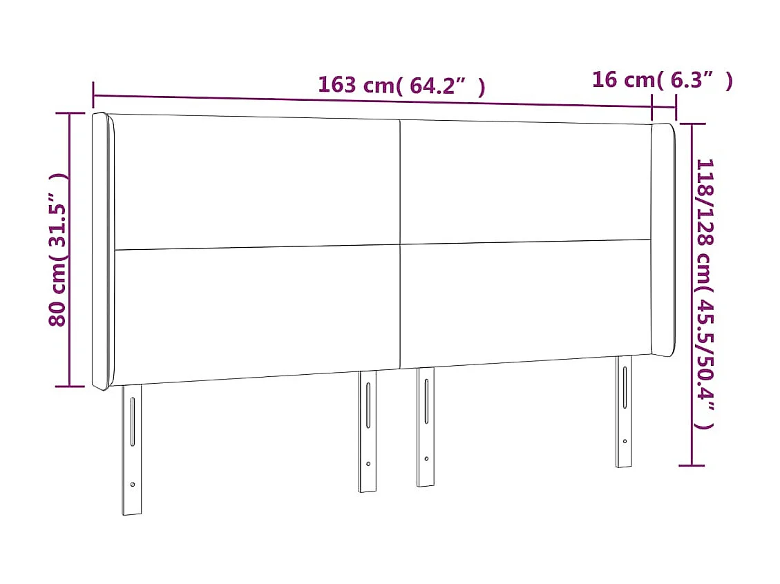 Hoofdbord | Hoofdeinde LED 163x16x118/128 cm kunstleer wit