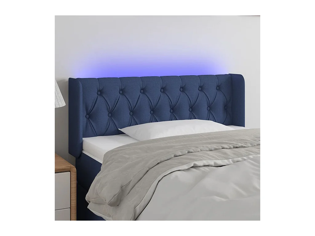 Mueble cabecero | Cabezal de cama | Cabecero con LED de tela azul 103x16x78/88 cm