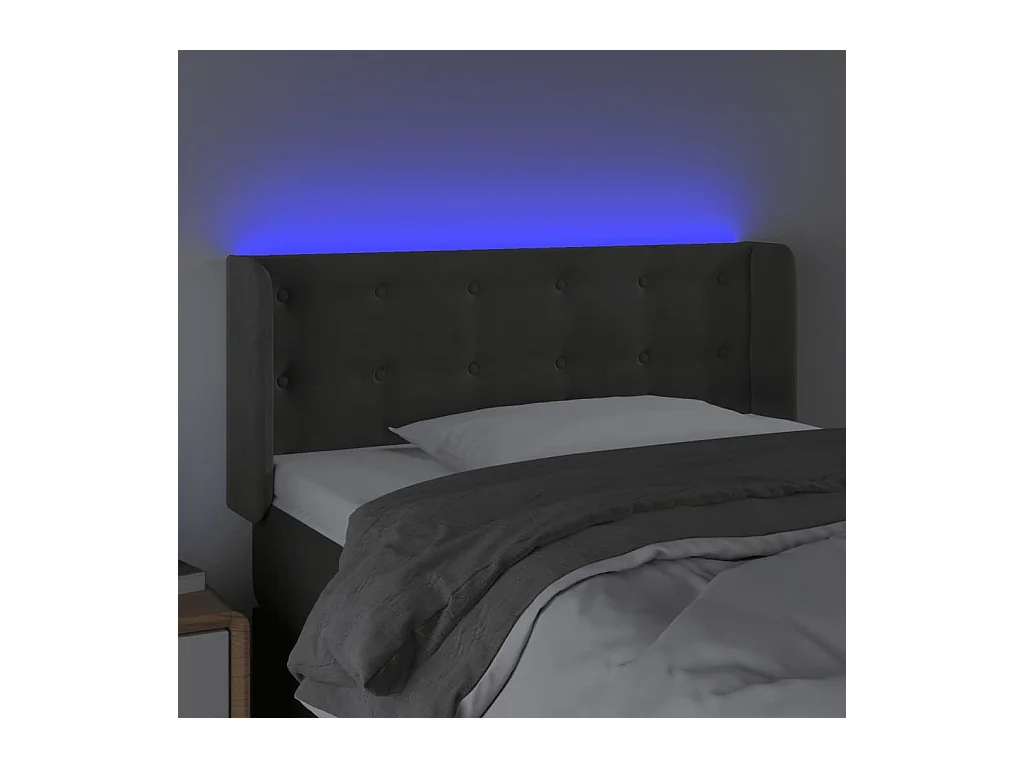 Tête de Lit | Panneau de tête pour lit Moderne à LED Gris foncé 93x16x78/88 cm Velours
